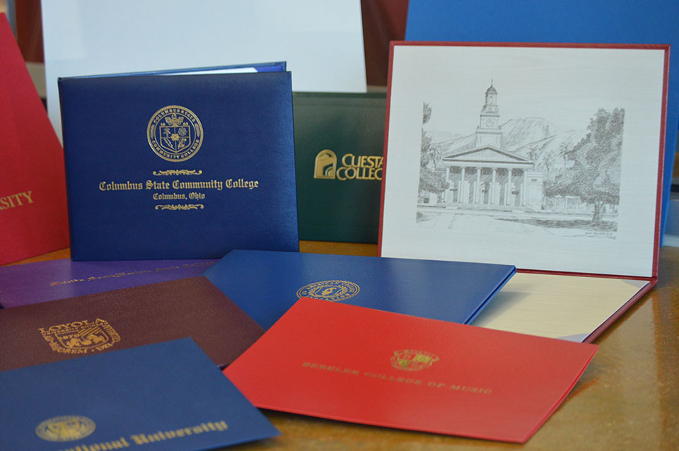 Variety of Diploma Covers featuring interior etching