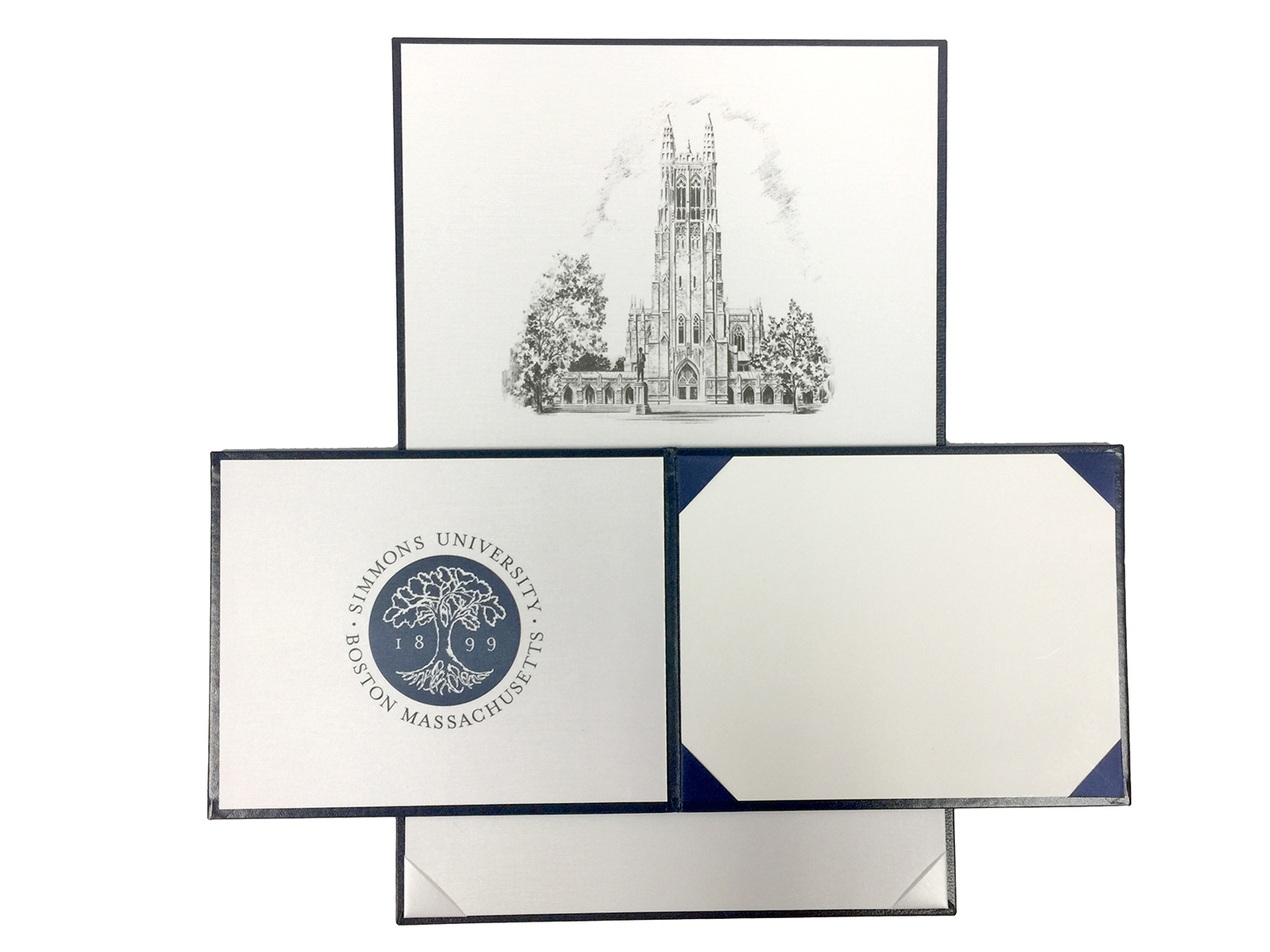 Sample etchings on diploma cover interiors